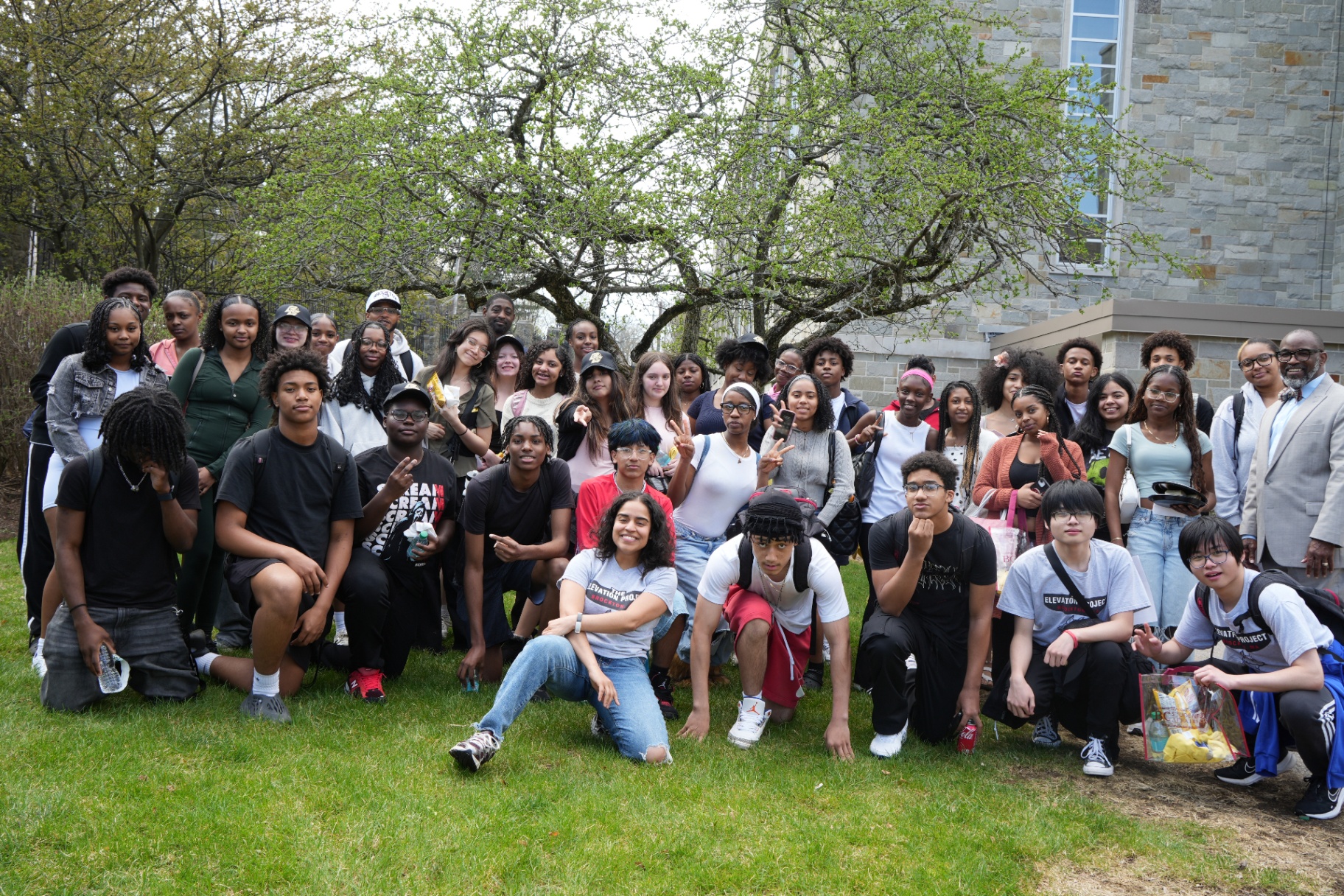 The Elevation Project cohort of Brockton High School students on the Boston College campus